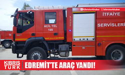 Edremit'te park halinde ancak çalışır durumdaki bir araçta yangın çıktı