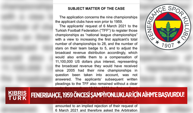 Fenerbahçe, 1959 Öncesi Şampiyonluklar İçin AİHM’e Başvurdu!