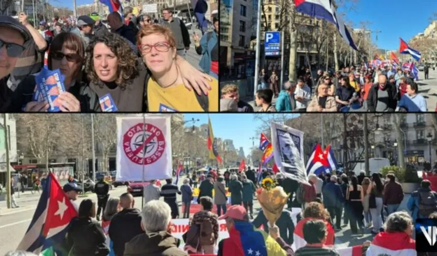 Barcelona'da yüzlerce kişi Küba'ya destek için yürüdü