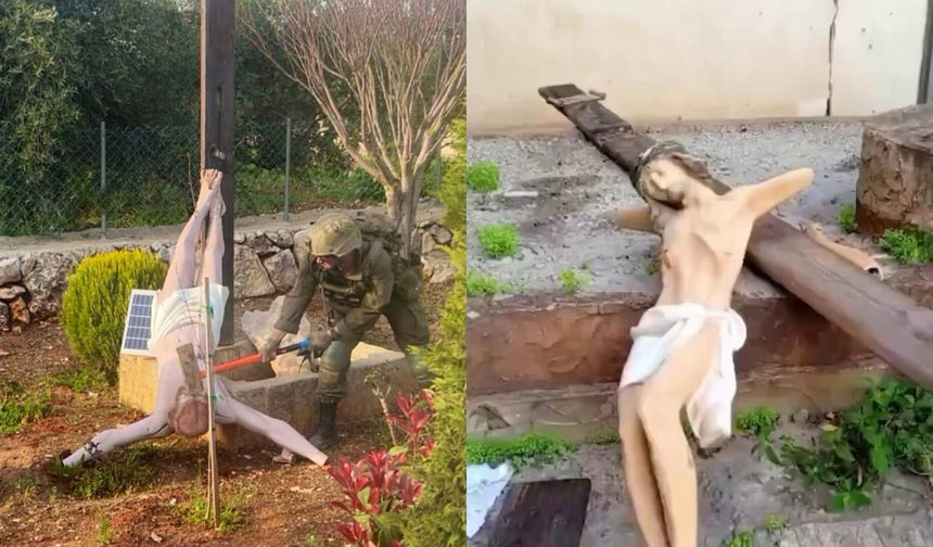İsrail askerleri Hz. İsa heykelini balyozla parçaladı