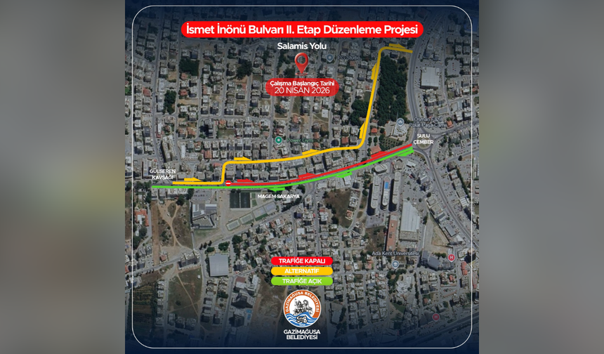 Gazimağusa'da yol çalışmalarından etkilenecek yollar açıklandı