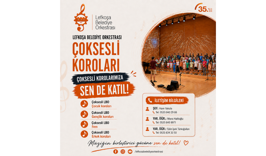 Lefkoşa Belediye Orkestrası, Halk Müziği Korosu için seçmeler düzenliyor